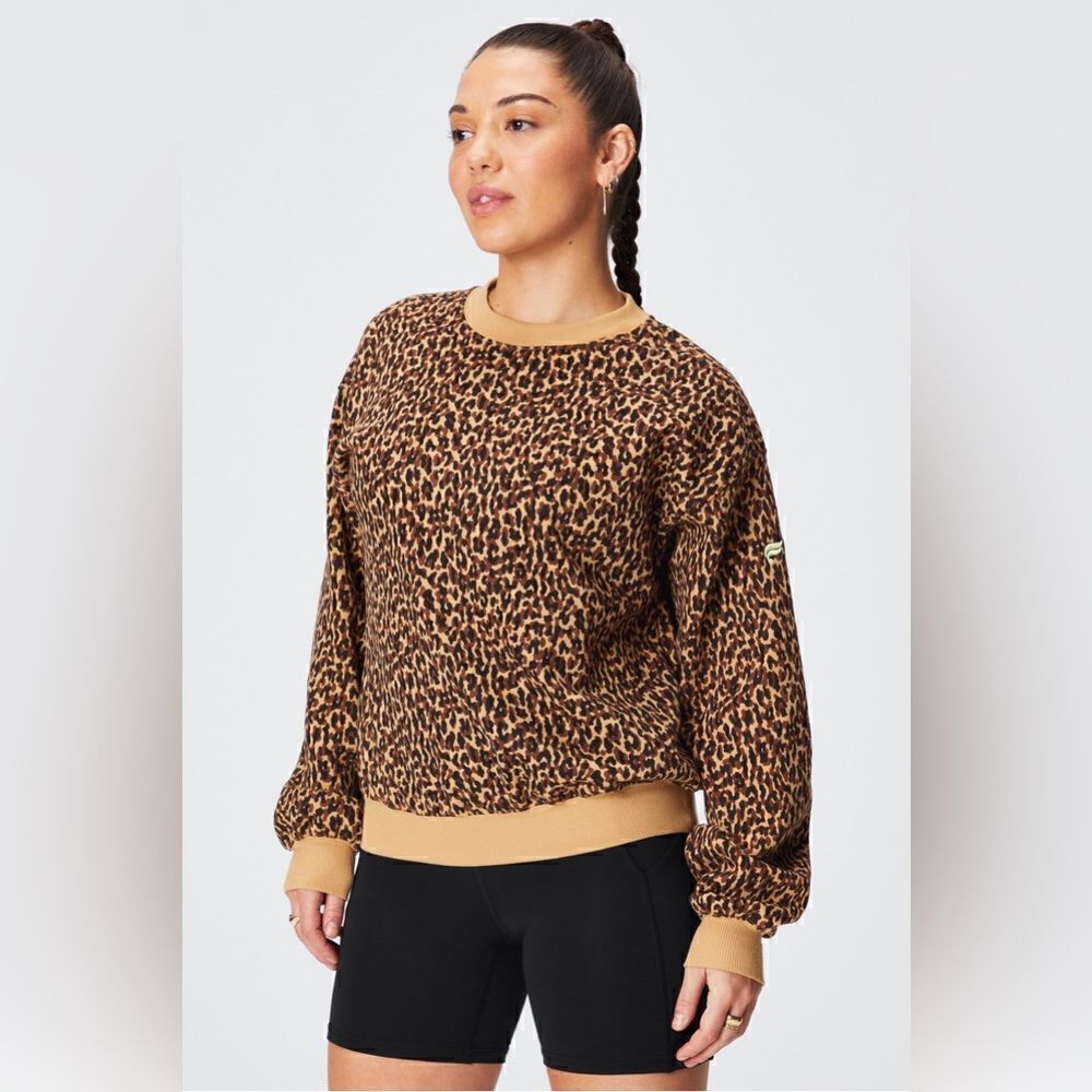 Fabletics Forever Fleece Crewneck Cheetah Print Sweatshirt